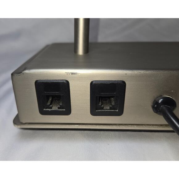 Vintage Art Deco Brushed Steel Tech Desk Lamp Outlet Plugs Phone Outlets Chrome - Picture 10 of 16